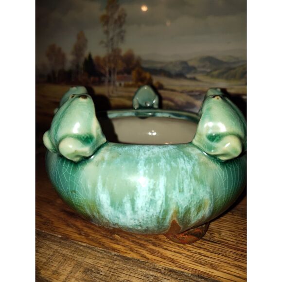 Retro Vintage Brown Drip Frog Planter, Candle Holder, Centerpiece - Picture 4 of 5